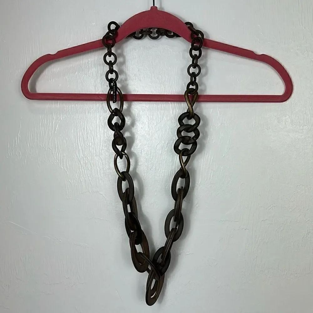 Brown Wood Chain Statement Necklace Jewelry Boho